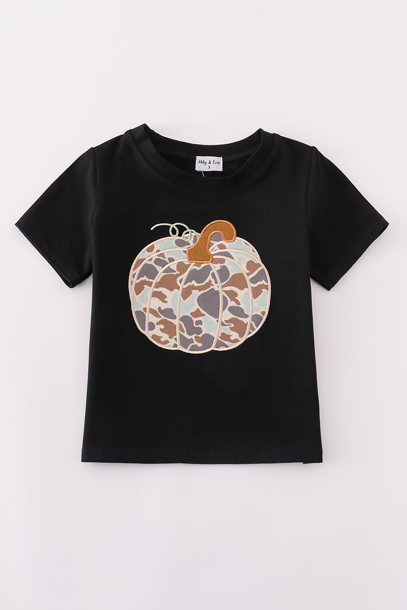 Black camouflage pumpkin applique top