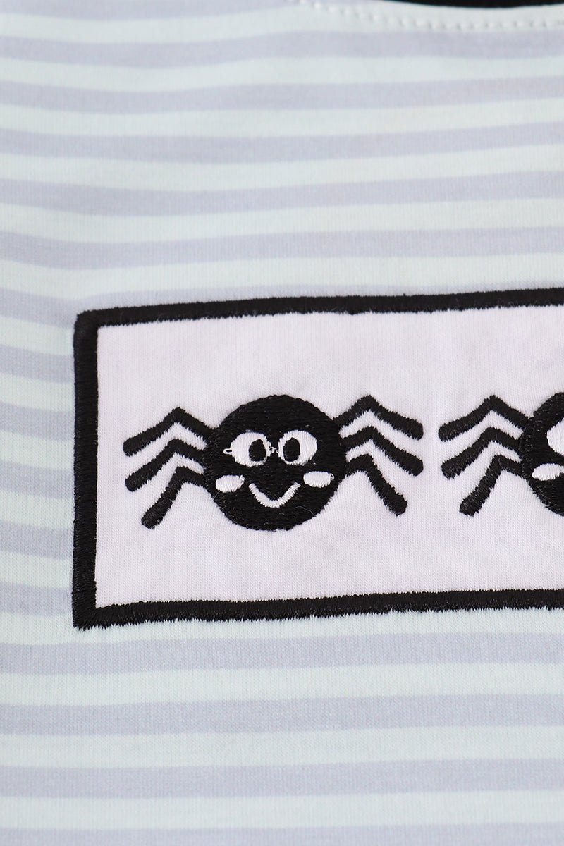 Blue Halloween spider embroidery stripe top - Image 2