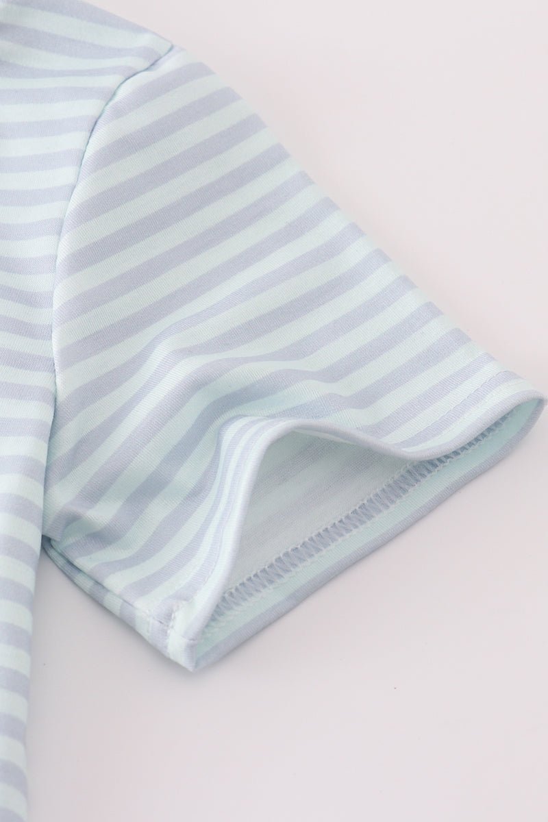 Blue Halloween spider embroidery stripe top - Image 3