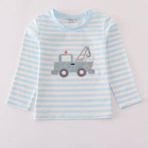 Blue crane applique stripe top