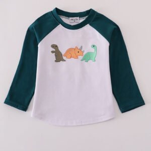 Blue dinosaur embroidery top