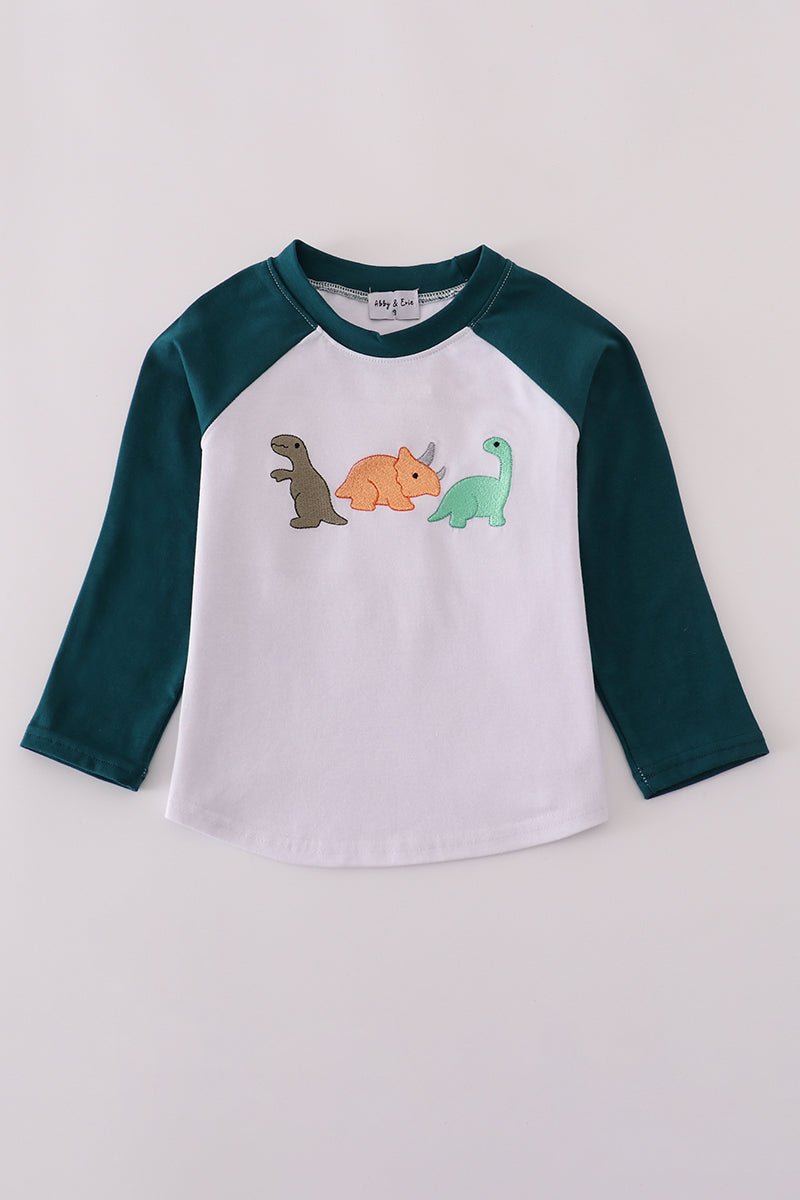 Blue dinosaur embroidery top