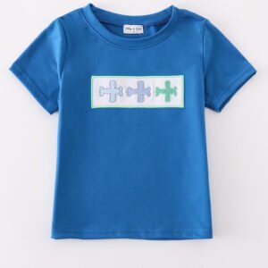Blue airplane embroidery top