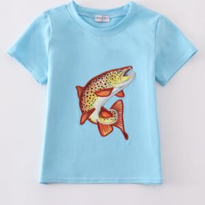 Blue fish applique top