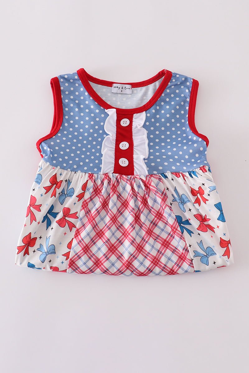 Blue bow print ruffle dress - Image 5