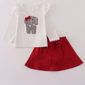 Alabama polka dot elephant french knot bow skort set
