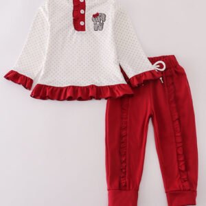 Alabama polka dot elephant french knot ruffle pants set