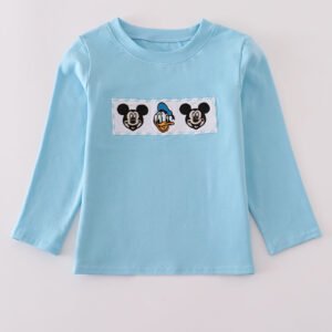 Blue character embroidery top