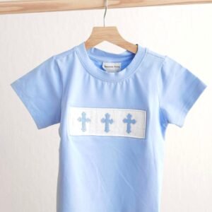 Blue easter cross hand-smokced boy top