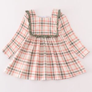 Green watercolor plaid girl top