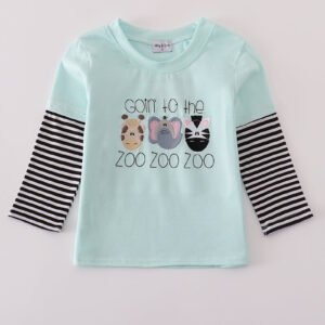 Blue GOIN TO THE ZOO embroidery top