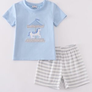 Blue carousel applique boy set