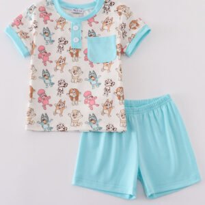 Blue character print boy set