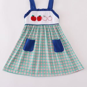 Blue apple french knot plaid dress