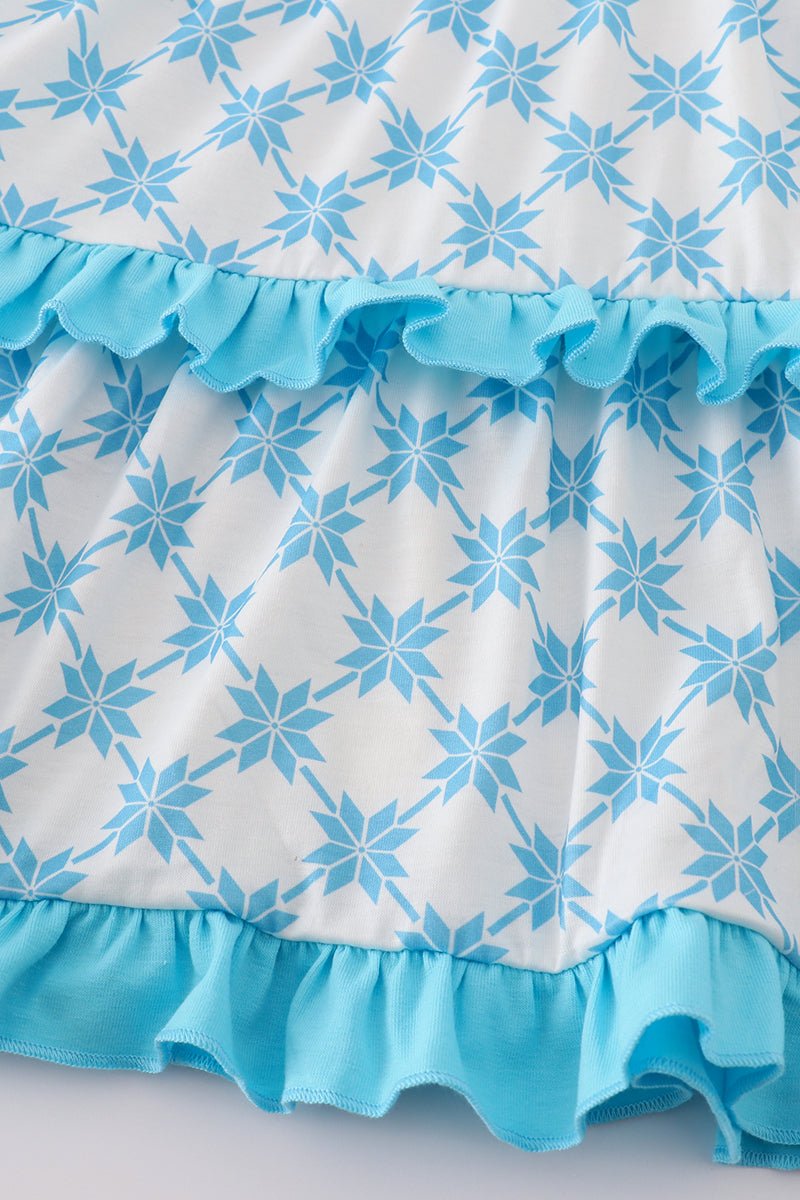 Blue character embroidery ruffle tiered dress - Image 3