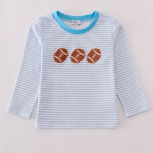 Blue football french knot stripe top