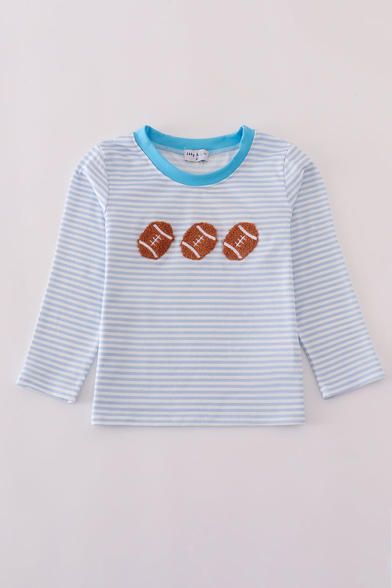 Blue football french knot stripe top