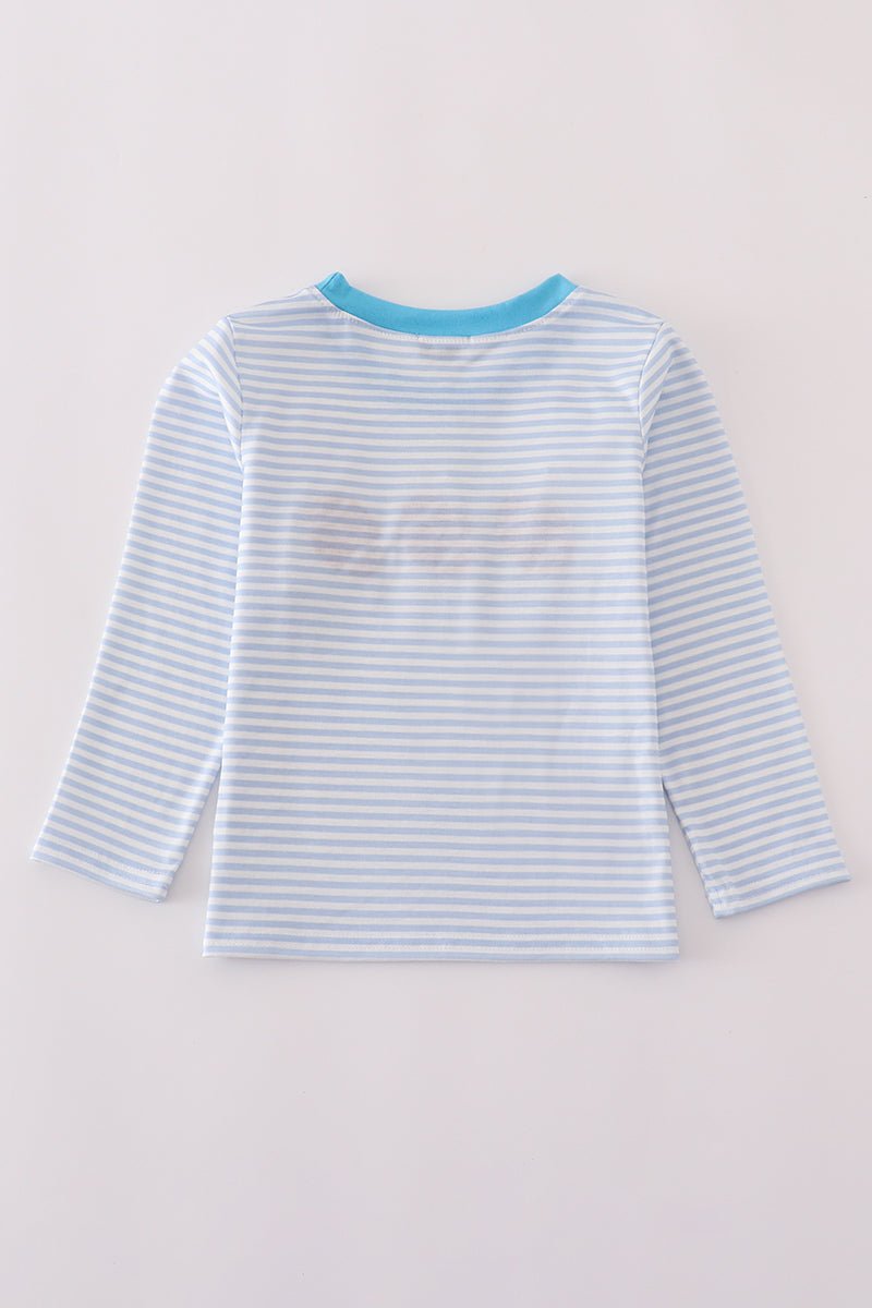 Blue football french knot stripe top - Image 5