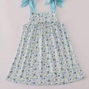 Blue floral print bow dress