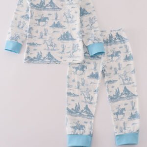Blue cowboy print pants set