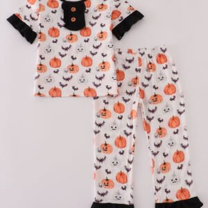 Black pumpkin print pants set