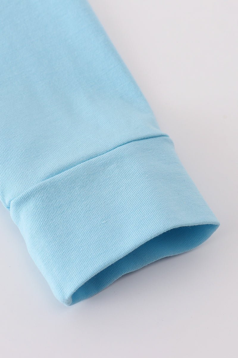 Blue ghost pumpkin embroidery top - Image 3