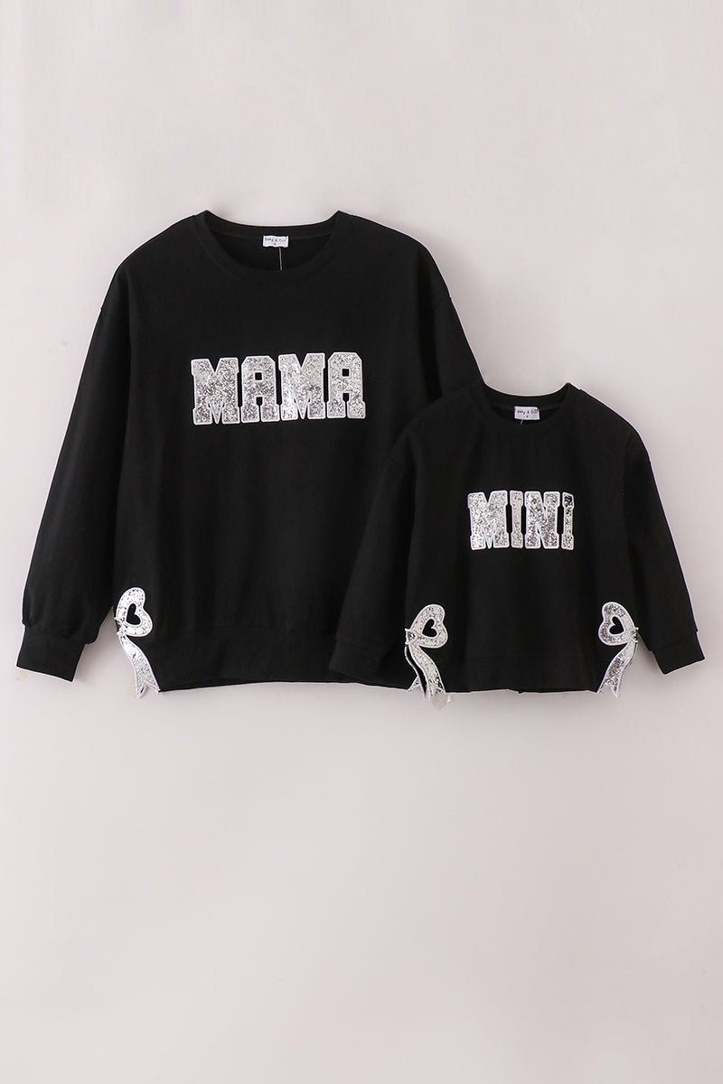 Black MINI bow glitter mom&me top