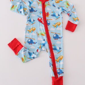 Blue plane bamboo pajamas romper