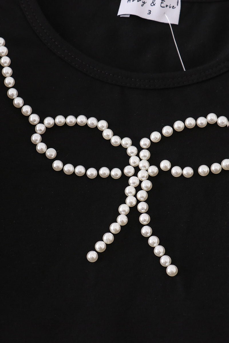 Black pearl bow corduroy skorts set - Image 2