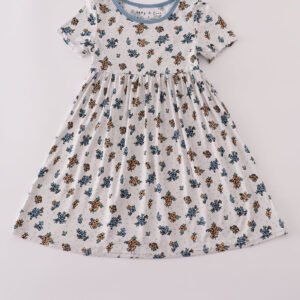 Blue floral print bamboo dress